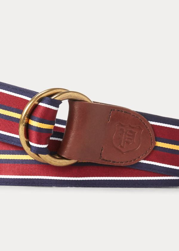 Paski Ralph Lauren Grosgrain O-Ring Belt Męskie Granatowe Białe Bordowe Złote | QZBA8471