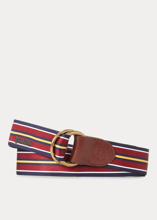 Paski Ralph Lauren Grosgrain O-Ring Belt Męskie Granatowe Białe Bordowe Złote | QZBA8471