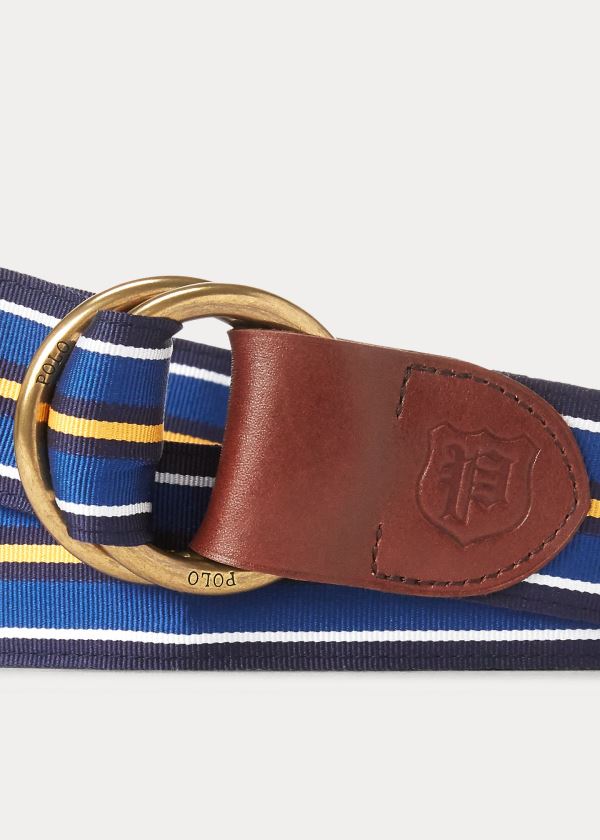 Paski Ralph Lauren Grosgrain O-Ring Belt Męskie Białe Królewski Niebieski Granatowe Złote | SSGS1559