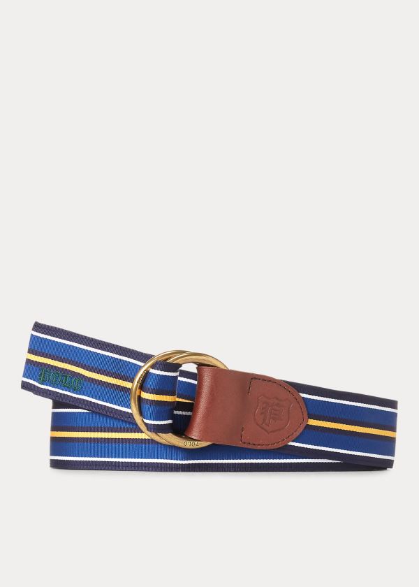 Paski Ralph Lauren Grosgrain O-Ring Belt Męskie Białe Królewski Niebieski Granatowe Złote | SSGS1559