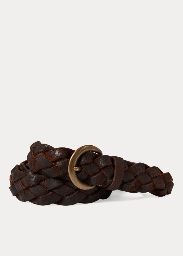 Paski Ralph Lauren Hand-Braided Leather Belt Męskie Brązowe | NFKM7951