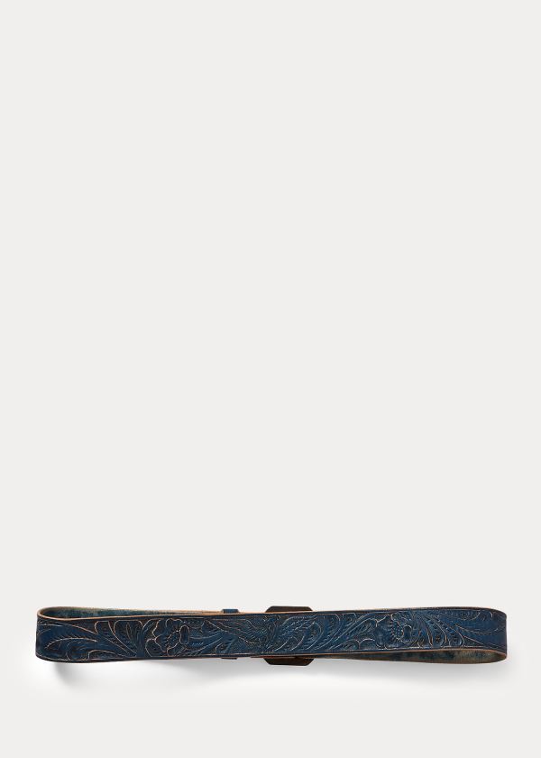 Paski Ralph Lauren Hand-Tooled Leather Belt Męskie Indygo | QLHG5072