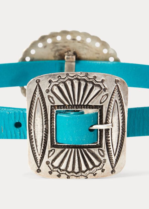 Paski Ralph Lauren Leather Concho Belt Damskie Turkusowe | KVSS9310