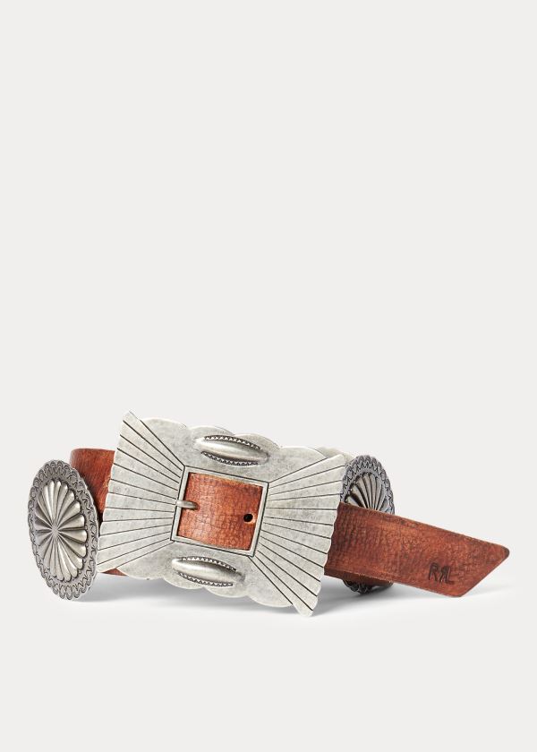 Paski Ralph Lauren Leather Concho Belt Męskie Srebrne Brązowe | FOXL6162