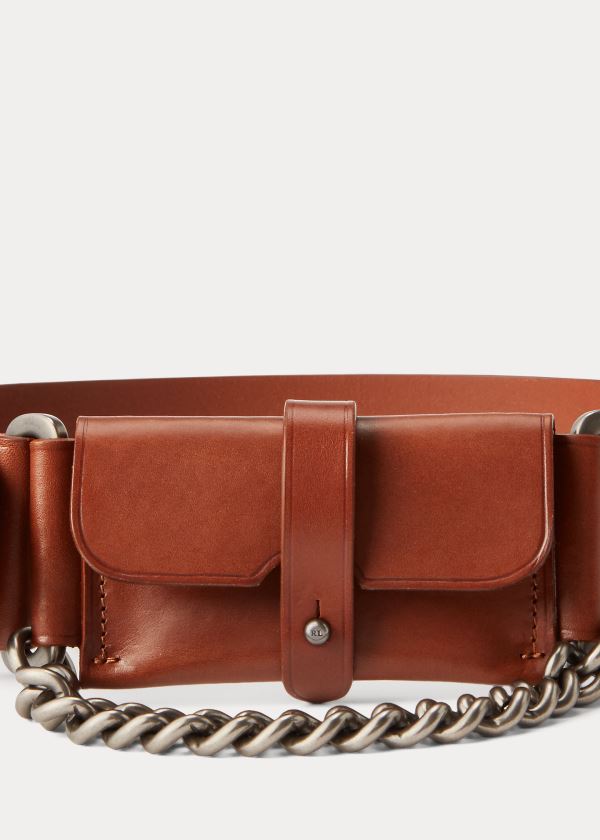 Paski Ralph Lauren Pouch-Chain Leather Belt Damskie Złote | QNYI4129