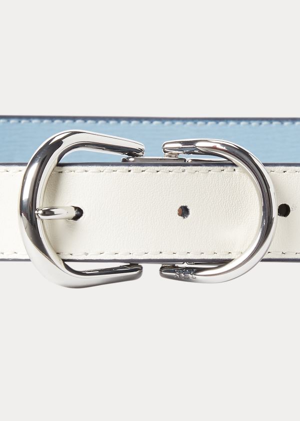 Paski Ralph Lauren Reversible Leather Belt Damskie Niebieskie Białe | RTWY1213