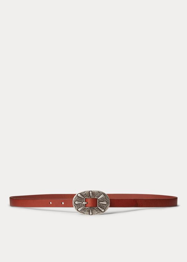 Paski Ralph Lauren Skinny Leather Buckle Belt Damskie Brązowe | FKGH7227