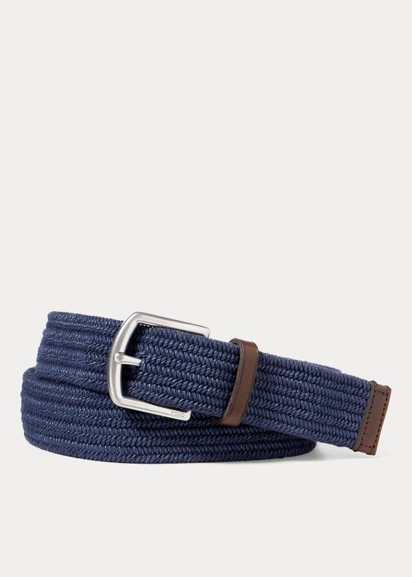 Paski Ralph Lauren Stretch Waxed Cotton Belt Męskie Granatowe | UPNS8030