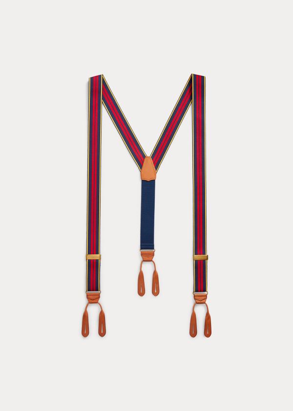 Paski Ralph Lauren Striped Grosgrain Suspenders Męskie Granatowe Żółte Czerwone | FCWV1279