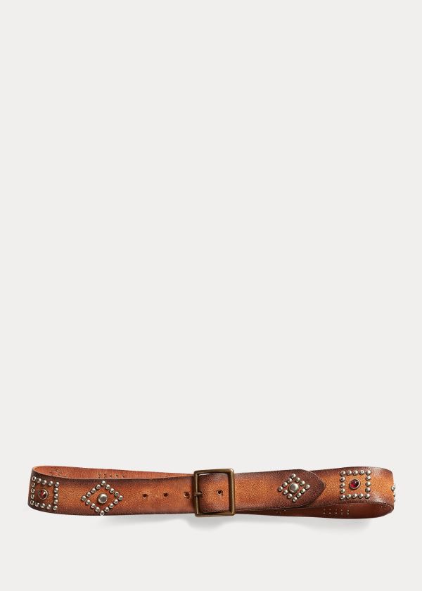 Paski Ralph Lauren Studded Roughout Leather Belt Męskie Głęboka Brązowe | EOAH5554