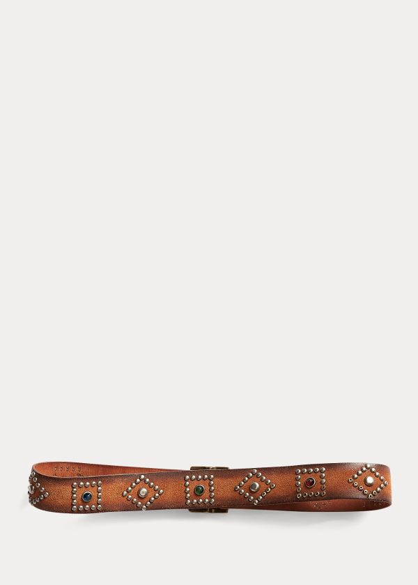 Paski Ralph Lauren Studded Roughout Leather Belt Męskie Głęboka Brązowe | EOAH5554