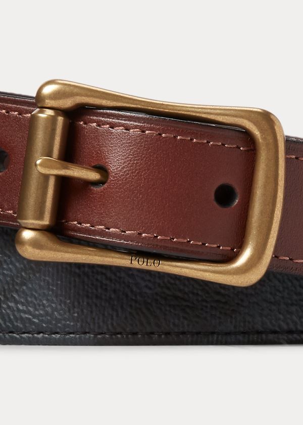 Paski Ralph Lauren Tartan Faux-Leather Belt Męskie Brązowe | HOAS5920