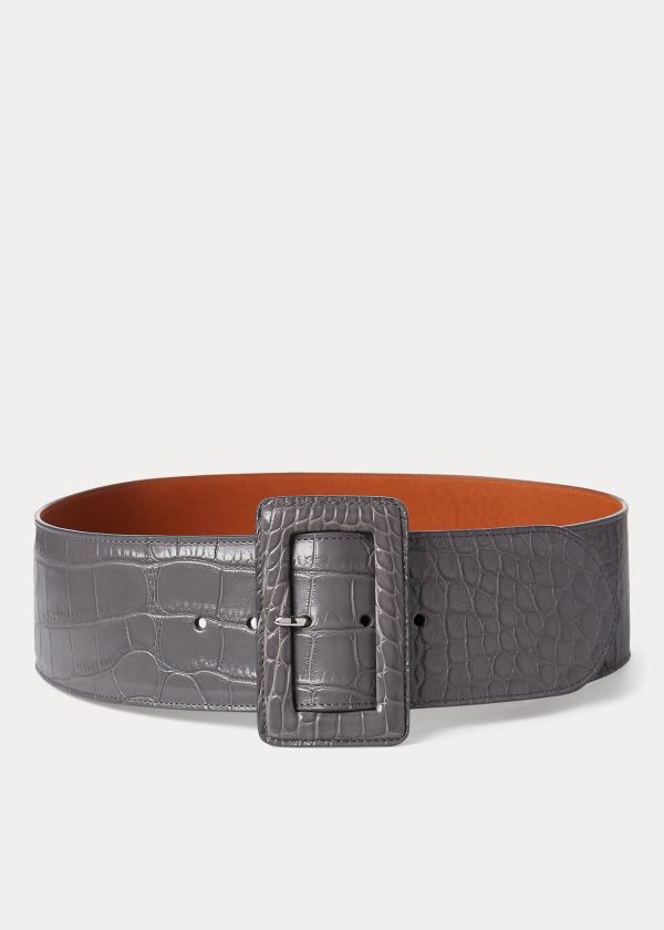 Paski Ralph Lauren Trench-Buckle Alligator Belt Damskie Szare | FCGZ7325