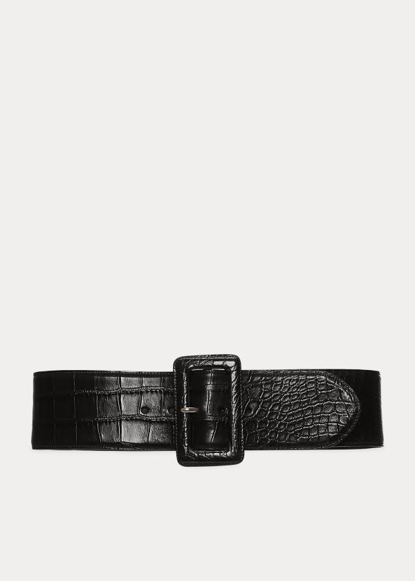 Paski Ralph Lauren Trench-Buckle Alligator Belt Damskie Czarne | SJKJ2035