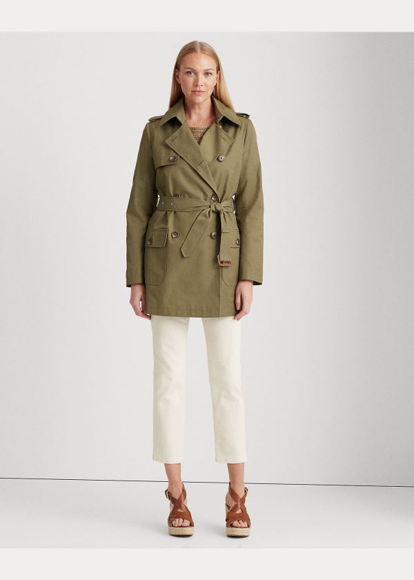 Płaszcze Ralph Lauren Cotton-Blend Trench Coat Damskie Oliwkowe | VQPF0242