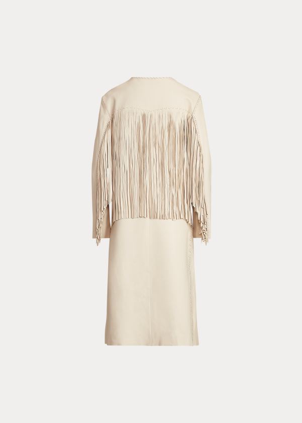 Płaszcze Ralph Lauren Fringe Lambskin Coat Damskie Kremowe | RZUI5530