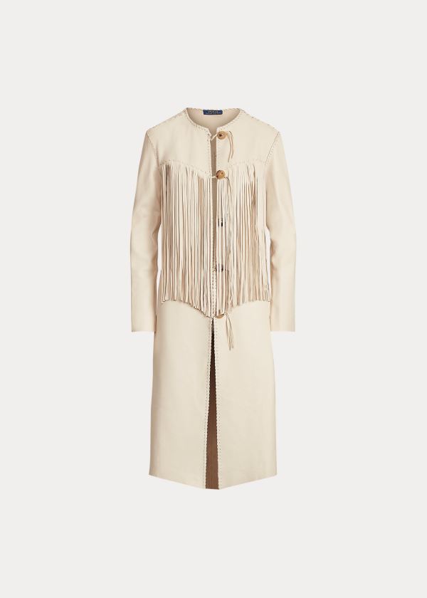 Płaszcze Ralph Lauren Fringe Lambskin Coat Damskie Kremowe | RZUI5530