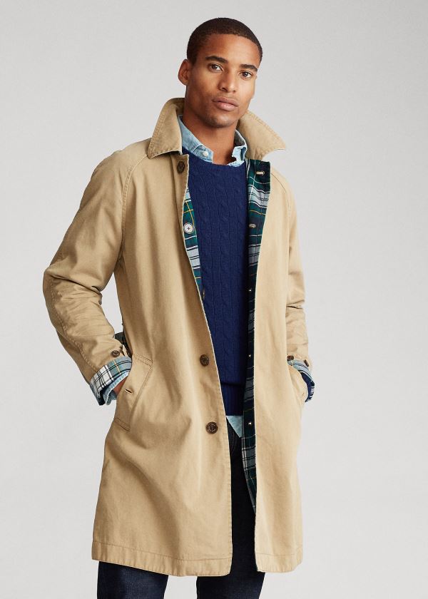 Płaszcze Ralph Lauren Reversible Balmacaan Coat Męskie Khaki | EYAH4374