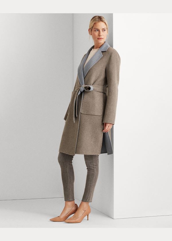 Płaszcze Ralph Lauren Reversible Wool-Blend Coat Damskie Szare Niebieskie | QLQH7747