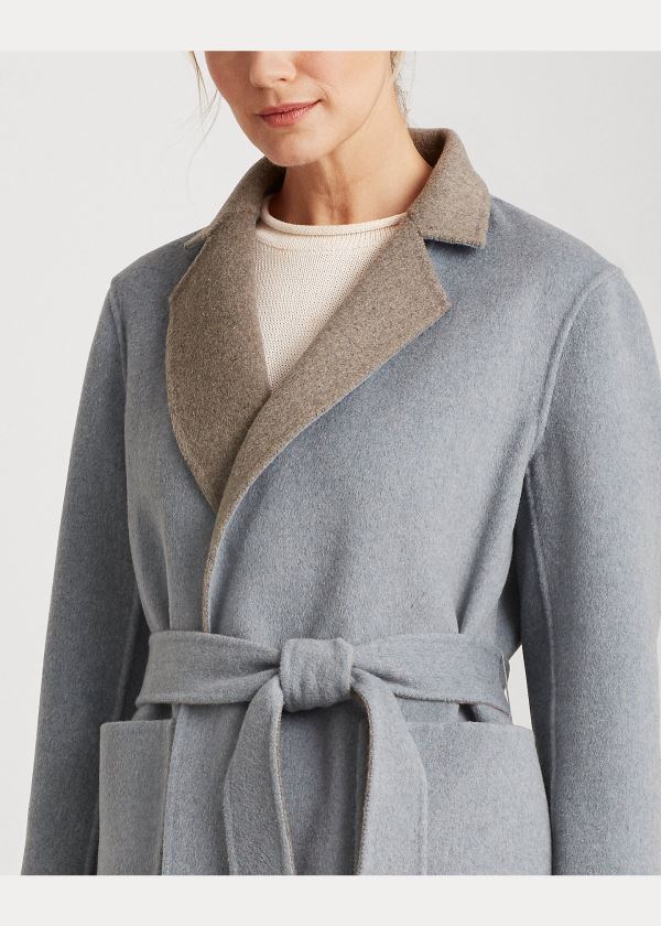 Płaszcze Ralph Lauren Reversible Wool-Blend Coat Damskie Szare Niebieskie | QLQH7747