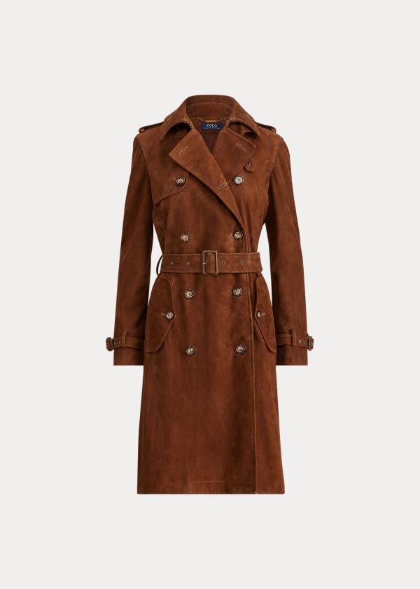 Płaszcze Ralph Lauren Suede Trench Coat Damskie Brązowe | VTZO4683