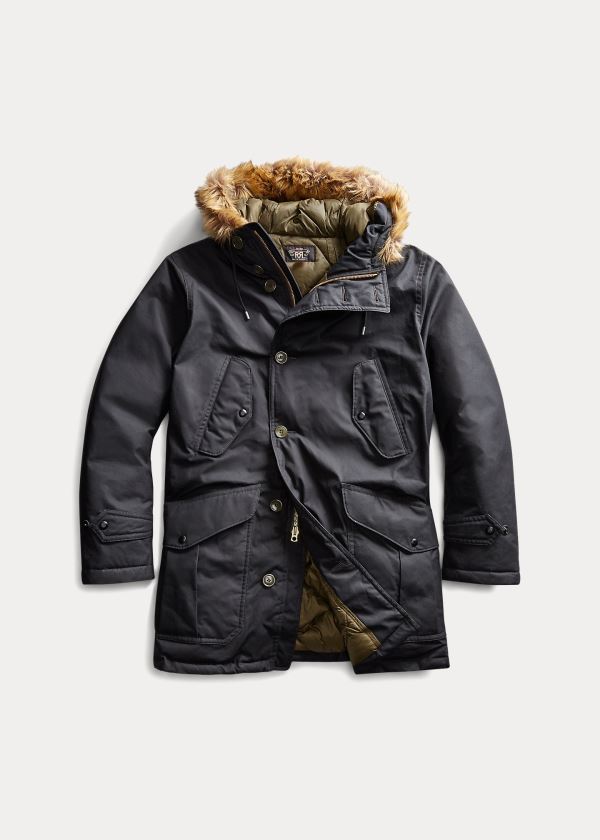 Płaszcze Ralph Lauren Waxed Cotton Parka Męskie Czarne | QYEI3631