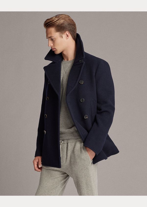 Płaszcze Ralph Lauren Wool-Cashmere Peacoat Męskie Granatowe | KDIH6877