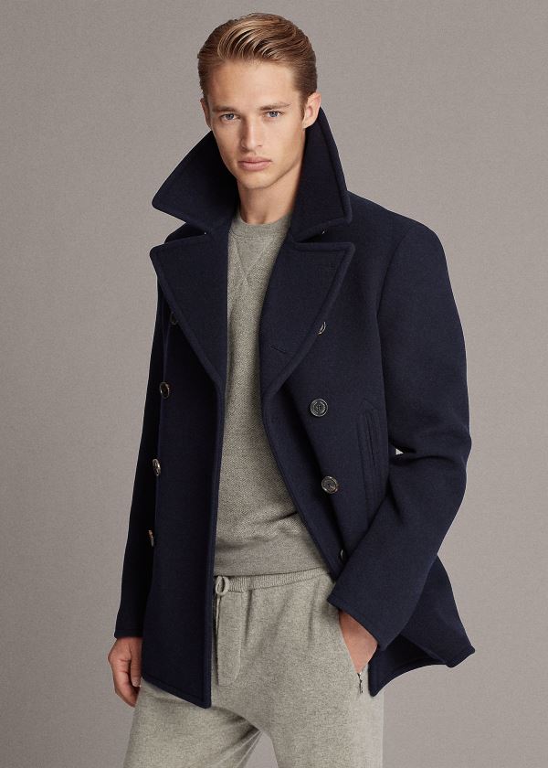 Płaszcze Ralph Lauren Wool-Cashmere Peacoat Męskie Granatowe | KDIH6877