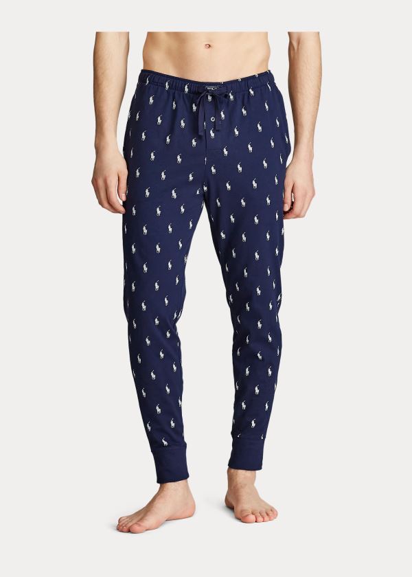 Piżama Ralph Lauren Allover Pony Cotton Jogger Męskie Granatowe Białe | HRSK9578