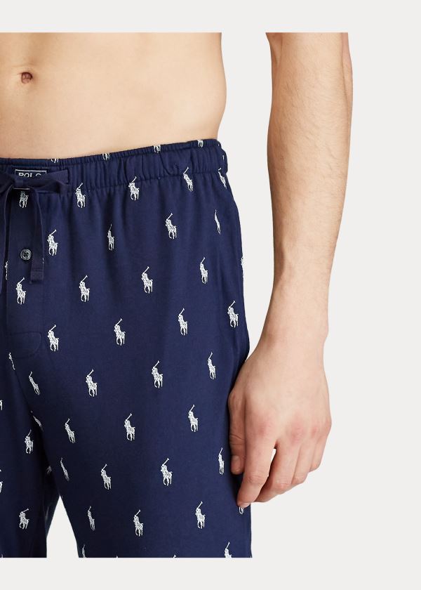 Piżama Ralph Lauren Allover Pony Cotton Jogger Męskie Granatowe Białe | HRSK9578