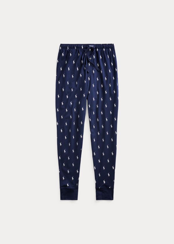 Piżama Ralph Lauren Allover Pony Cotton Jogger Męskie Granatowe Białe | HRSK9578