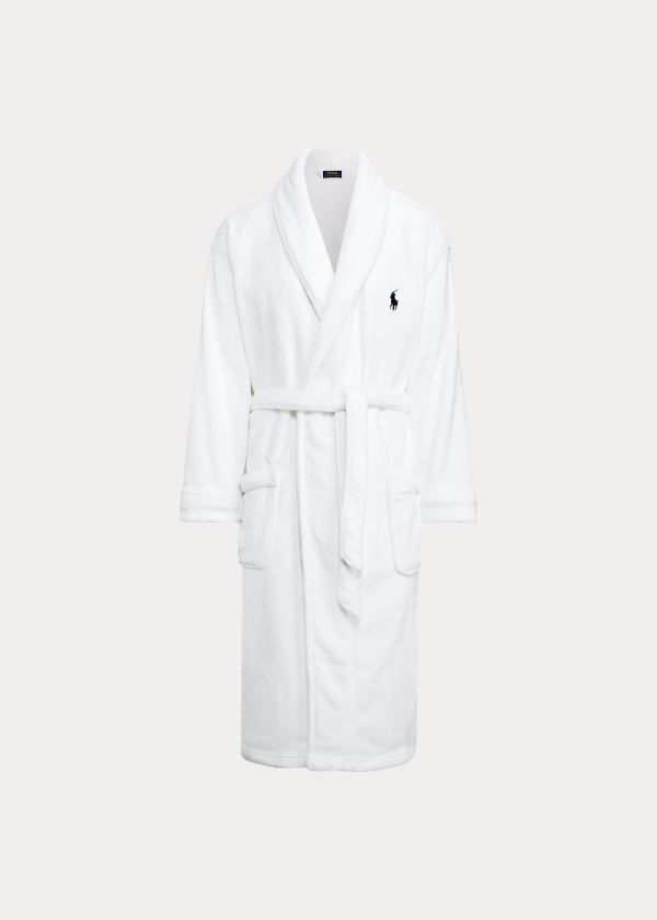 Piżama Ralph Lauren Big Pony Cotton Terry Robe Męskie Białe Granatowe | QHYL1402