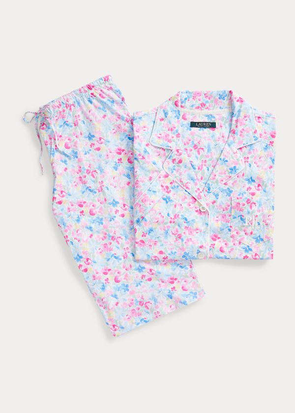 Piżama Ralph Lauren Cotton Bermuda PJ Set Damskie Fioletowe Kolorowe | KXBO1301