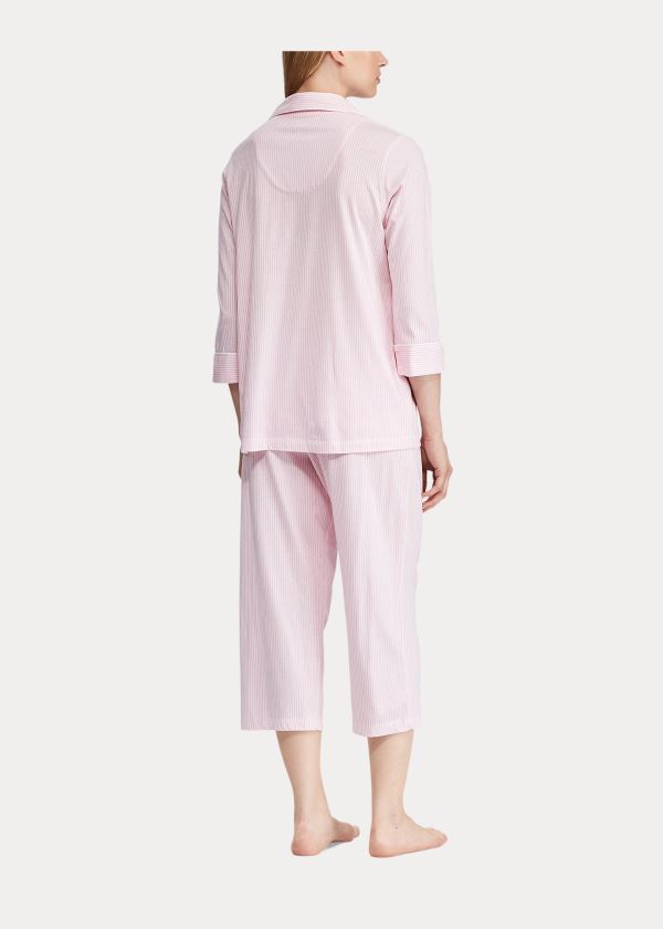 Piżama Ralph Lauren Cotton Capri Sleep Set Damskie Różowe Białe | MLRL2108