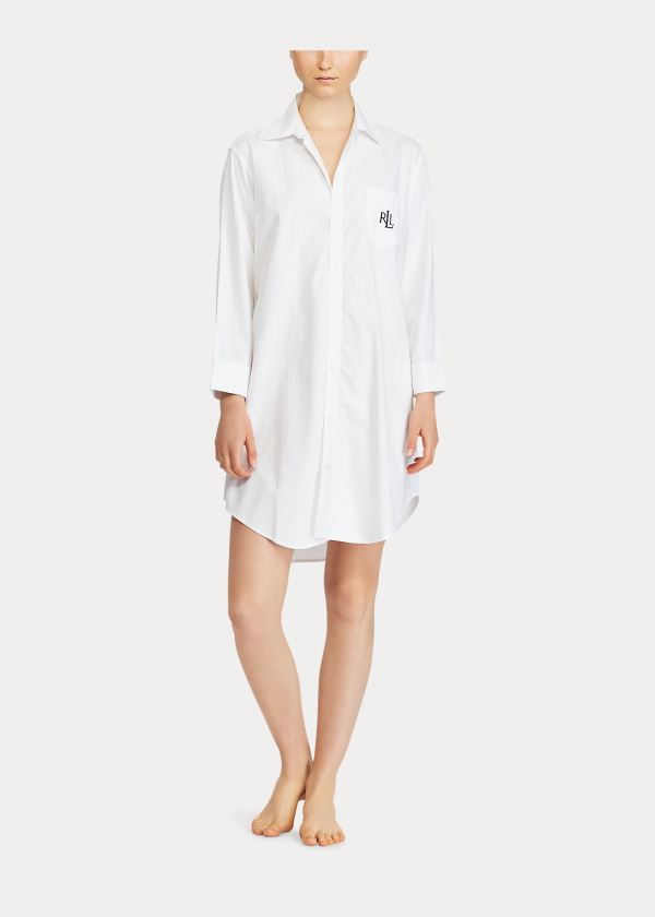 Piżama Ralph Lauren Cotton Dobby Pajama Shirt Damskie Białe | FHWO0616