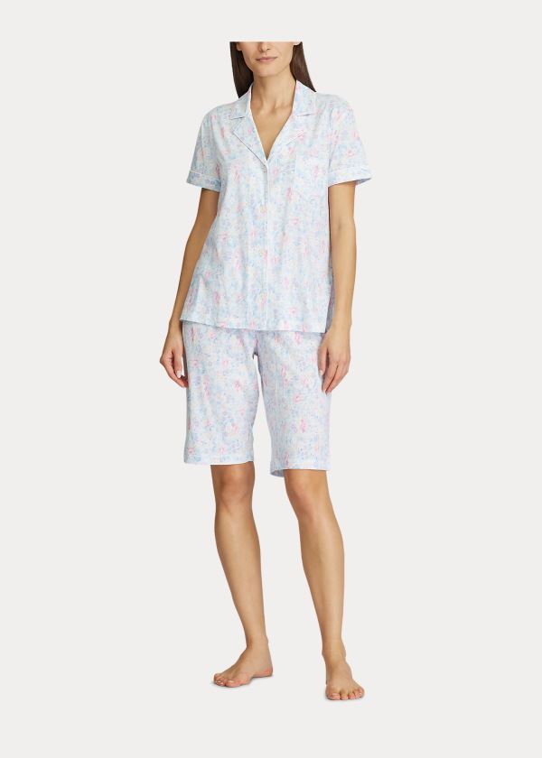 Piżama Ralph Lauren Cotton Dolman-Sleeve Sleep Set Damskie Białe Kolorowe | QCNY9417