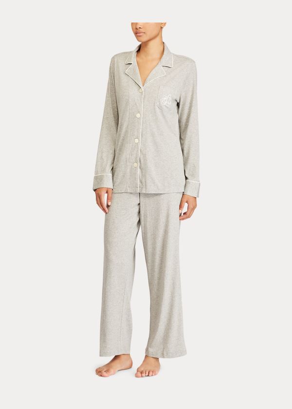 Piżama Ralph Lauren Cotton Jersey Pajama Set Damskie Szare | IZWA9152