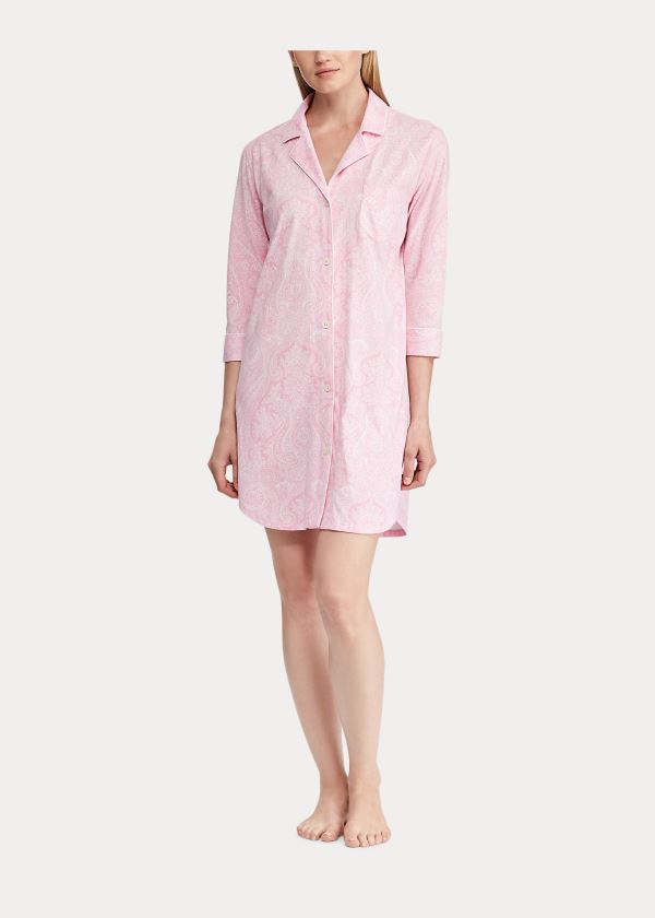 Piżama Ralph Lauren Cotton Sleep Shirt Damskie Różowe | OWGY3478