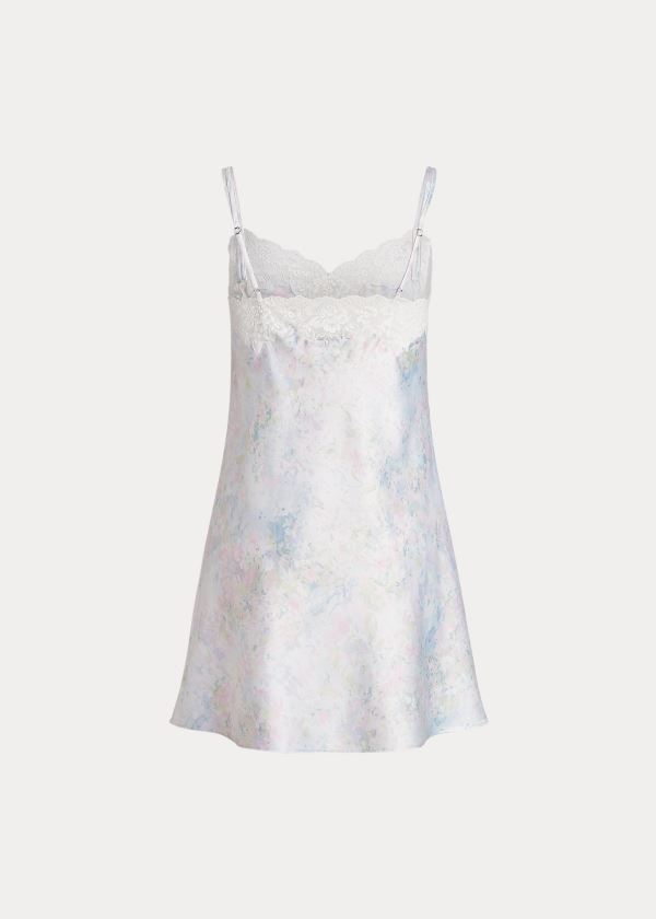 Piżama Ralph Lauren Floral-Print Satin Chemise Damskie Białe Kolorowe | YEMP4447