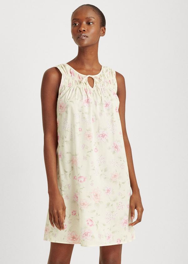 Piżama Ralph Lauren Floral Cotton-Blend Nightgown Damskie Beżowe Kolorowe | VPRG4612