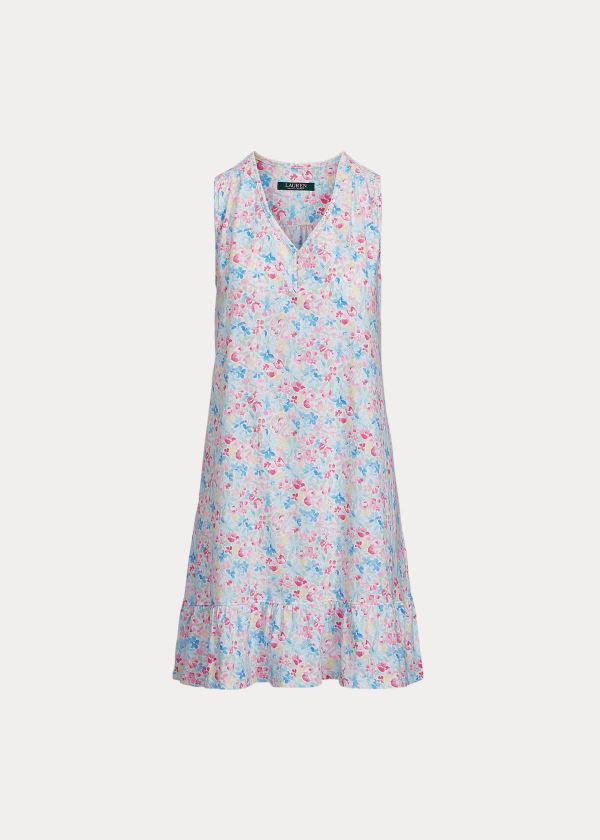 Piżama Ralph Lauren Floral Cotton Sleep Gown Damskie Fioletowe Kolorowe | QLMF9320