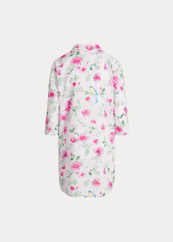 Piżama Ralph Lauren Floral Cotton Sleep Shirt Damskie Białe Różowe Kolorowe | THGW2849