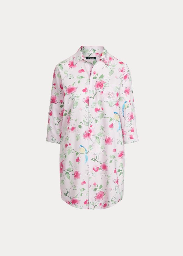 Piżama Ralph Lauren Floral Cotton Sleep Shirt Damskie Białe Różowe Kolorowe | THGW2849