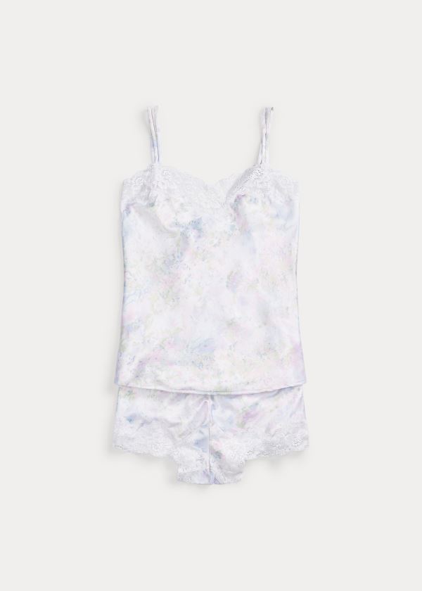 Piżama Ralph Lauren Floral Satin Pajama Short Set Damskie Białe Kolorowe | RGQE5202