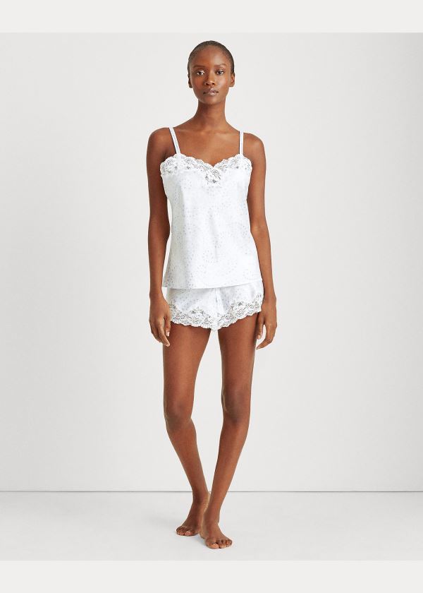 Piżama Ralph Lauren Floral Satin Pajama Short Set Damskie Białe | ODZP7250