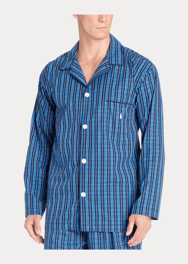 Piżama Ralph Lauren Harwich Plaid Pajama Shirt Męskie Niebieskie Kolorowe | LMGS1204