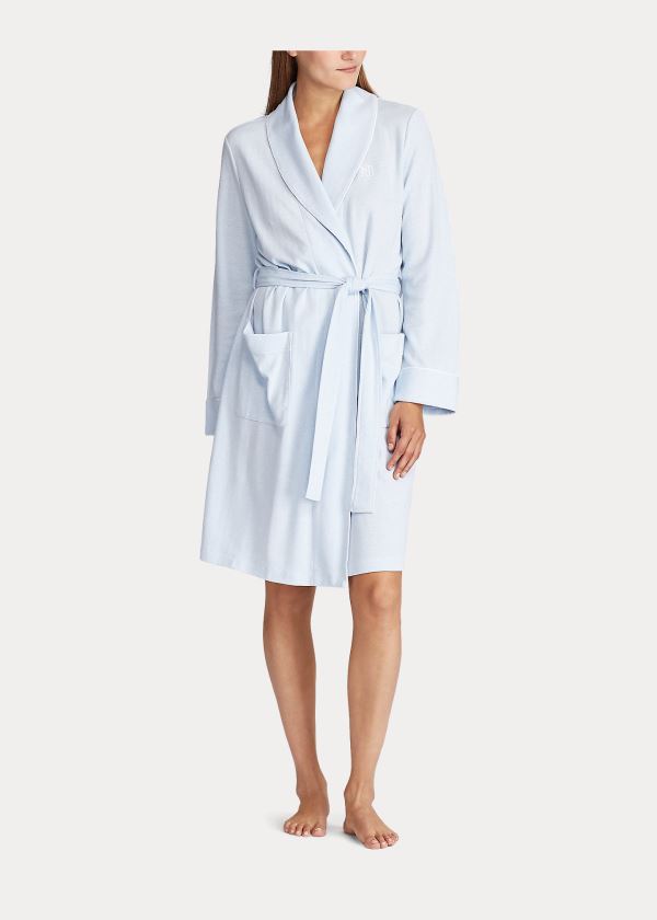 Piżama Ralph Lauren Herringbone Cotton-Blend Robe Damskie Niebieskie | QINQ1893