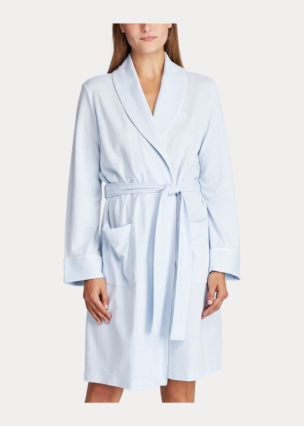 Piżama Ralph Lauren Herringbone Cotton-Blend Robe Damskie Niebieskie | QINQ1893