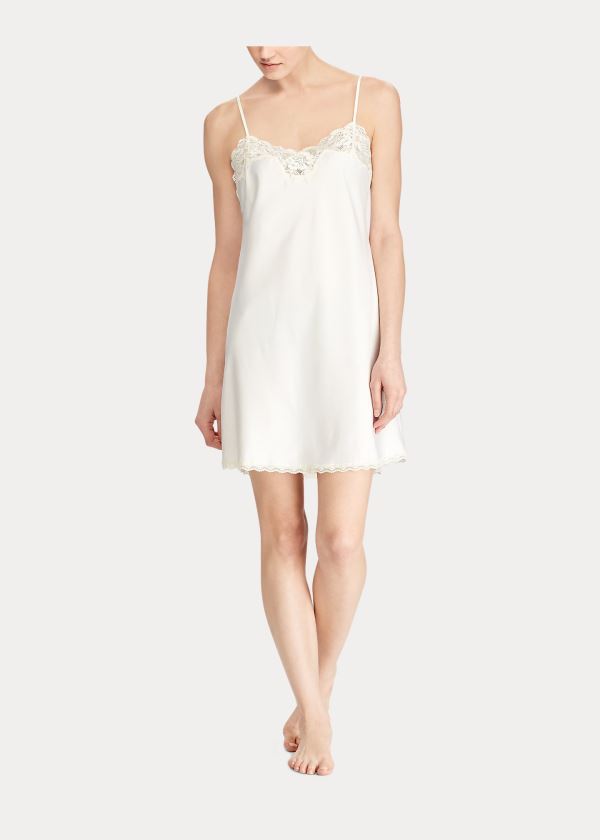 Piżama Ralph Lauren Lace-Trimmed Chemise Damskie Kremowe | YLUD8458