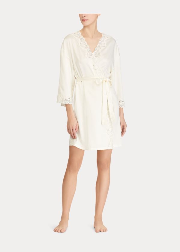 Piżama Ralph Lauren Lace-Trimmed Robe Damskie Kremowe | BZAW1822